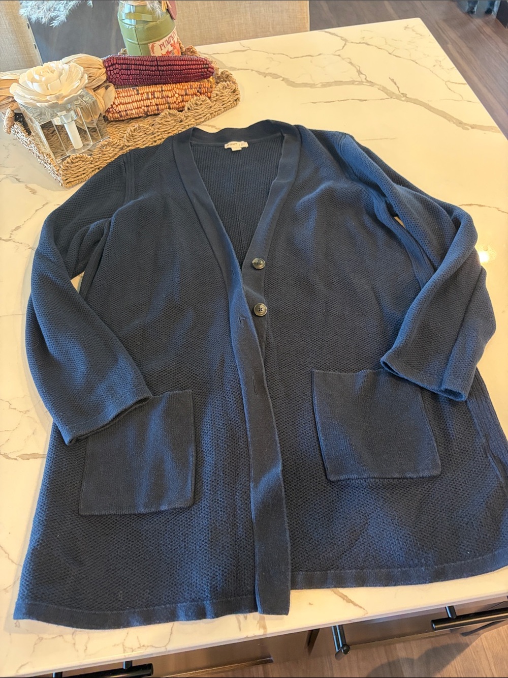 J. Jill Navy Blue Open-Front Knit Cardigan with Pockets